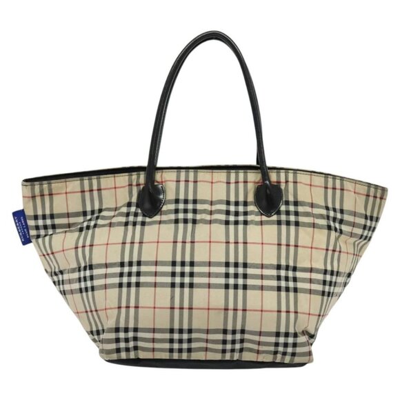 BURBERRY Nova Check Blue Label Tote Bag Nylon Beige Silver Auth - Picture 2 of 15